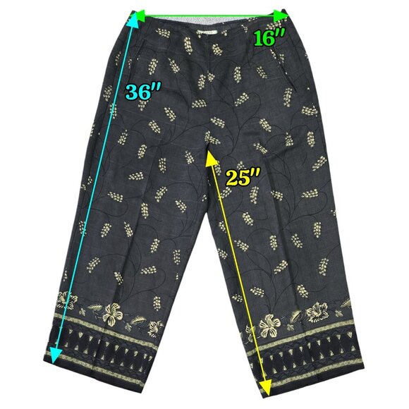 Tommy Bahama 100% Silk Gray Yellow Floral Wide Leg High Rise Crop Pant Boho - Picture 2 of 11